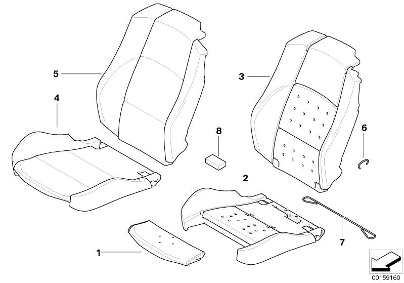 Funda de asiento sportivo cuero derecho OEM 52107253570 para BMW E93, E93 LCI. Original BMW.