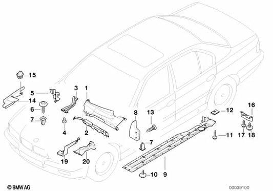Selo lateral dianteiro direito para BMW Série 7 E38 (OEM 51488190836). BMW original
