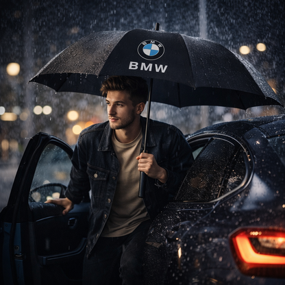 Guarda-chuva automático BMW preto com logótipo BMW | Acessório à prova de vento premium