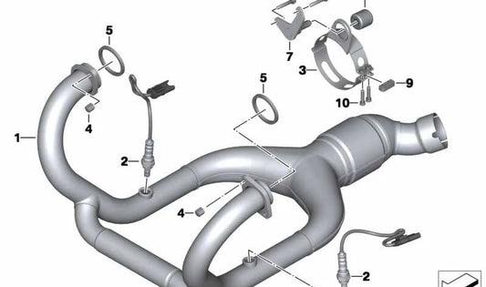 Colector de escape delantero OEM 18117716481 para motos BMW R 1200 RT y R 900 RT (K26, 2008-2014). Original BMW Motorrad.