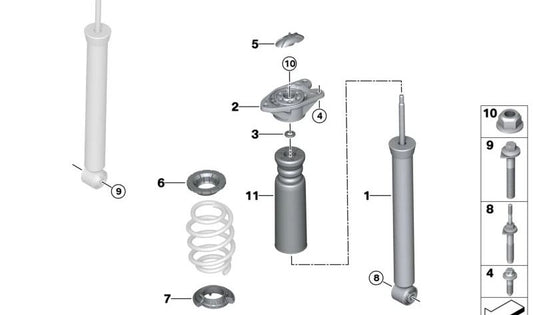 Amortiguador adicional trasero con tubo protector OEM 33536852452 para MINI F56, F55, F57, F40... y más. Original MINI.