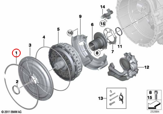OEM security ring 28407842843 for BMW E90, E92, E93, F10, F06, F12, F13. Original BMW.