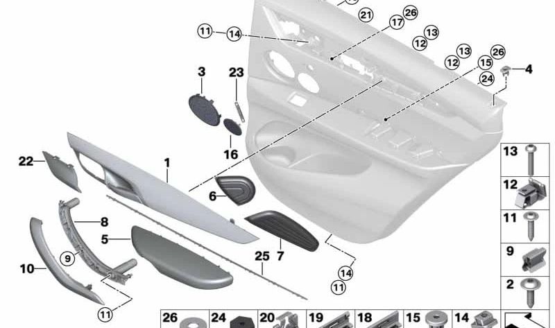 Adorno de maneta interior izquierda en cuero antracita OEM 51418059967 para BMW X5 F15, X6 F16. Original BMW.