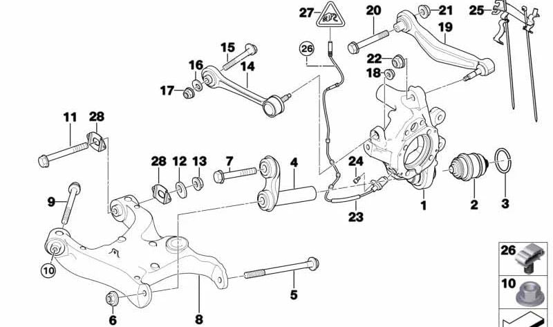 Kit de reparación del brazo de control derecho para BMW E60, E61, E63, E64, E65, E66 (OEM 33322347990). Original BMW