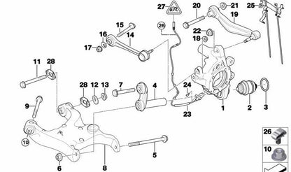 Kit de reparación del brazo de control derecho para BMW E60, E61, E63, E64, E65, E66 (OEM 33322347990). Original BMW