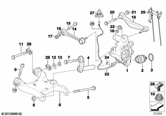 Rear left wheel carrier for BMW E63, E64, E65, E66 (OEM 33326763119). Original BMW.