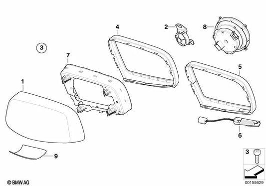 Moteur miroir extérieur pour BMW E60, E60N, E61, E61N, E63, E63N, E64, E64N (OEM 67137191406). BMW d'origine.