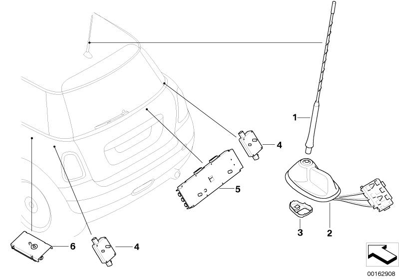 Amplificador antena Diversity OEM 65203415414 para MINI R56, R56 LCI. Original MINI.