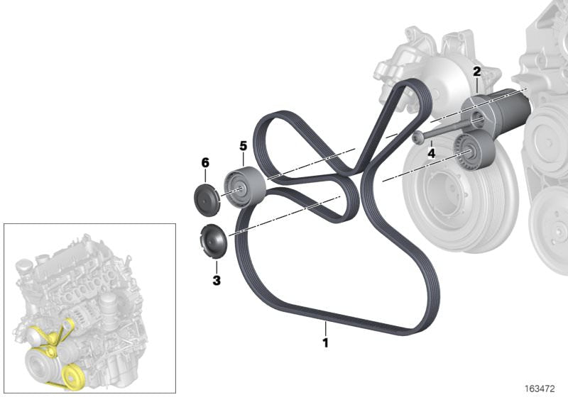 Tensor de correa (mecánico) OEM 11287800334 para BMW E60, E61, F07, F10, F11, F01, F02, E83, E70, E71. Pieza original BMW.
