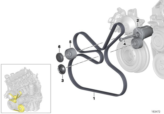 Tensor de correa (mecánico) OEM 11287800334 para BMW E60, E61, F07, F10, F11, F01, F02, E83, E70, E71. Pieza original BMW.