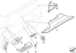 Pieza de forma columna A inferior exterior izquierda OEM 41217184929 para MINI R50, R53, R56, Clubman R55... y más. Original MINI.
