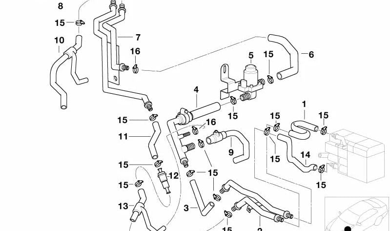 Tube à double conduit avec OEM 64218362559 Valve anti-Rétrange pour BMW E39. BMW d'origine.
