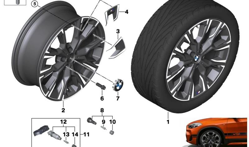 Llantas de aleación 20" color midnight grey OEM 36105A1E3B1 para BMW X2 F39 {M35i, X2 20d, sDrive16d, sDrive18d}. Original BMW.