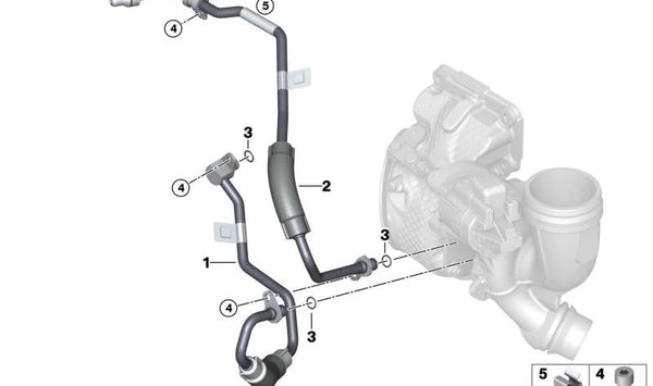 Tubo de retorno del turbo al bloque motor OEM 11538629959 para MINI F54, F55, F56, F57, F60 y BMW F40, F44, F39. Original MINI y BMW.