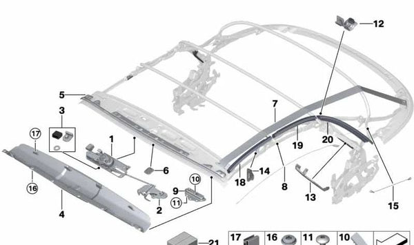 Mecanismo de capota OEM 54347421665 para BMW F23. Original BMW.