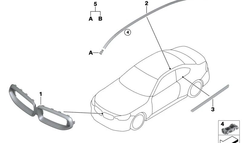 Rejilla decorativa frontal OEM 51138080976 para BMW G42. Original BMW.