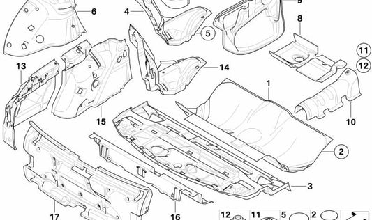 Aislante acústico lateral trasero derecho OEM 51487050386 para BMW E61. Original BMW.