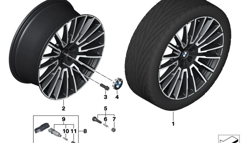 Llanta de aleación Jet Black OEM 36115A7B2A6 para BMW G70. Original BMW.