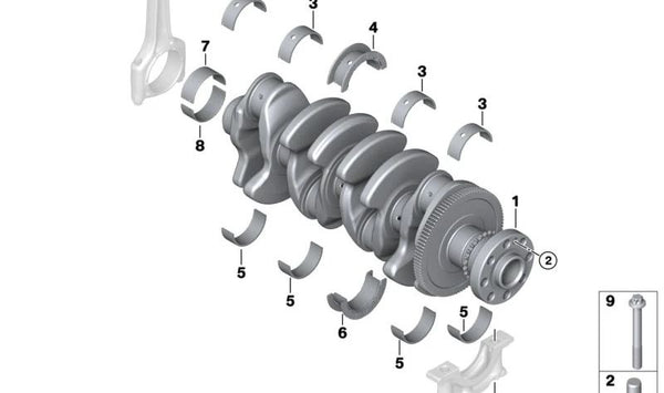 Cigüeñal OEM 11218678989 para BMW {F20N, F21N, F52, F22, F22N, F23, F23N, F45, F45N, F30N, F31N, F34N, F35N, F32, F32N, F33, F33N, F36, F36N, G30, G32, F48, F48N, F49, F39, G01, G08, G02} y MINI {F54, F60}. Original BMW y MINI.