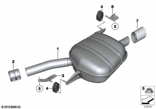 Links hinterer Schalldämpfer für BMW 5 F07N -Serie (OEM 18308573943). Original BMW