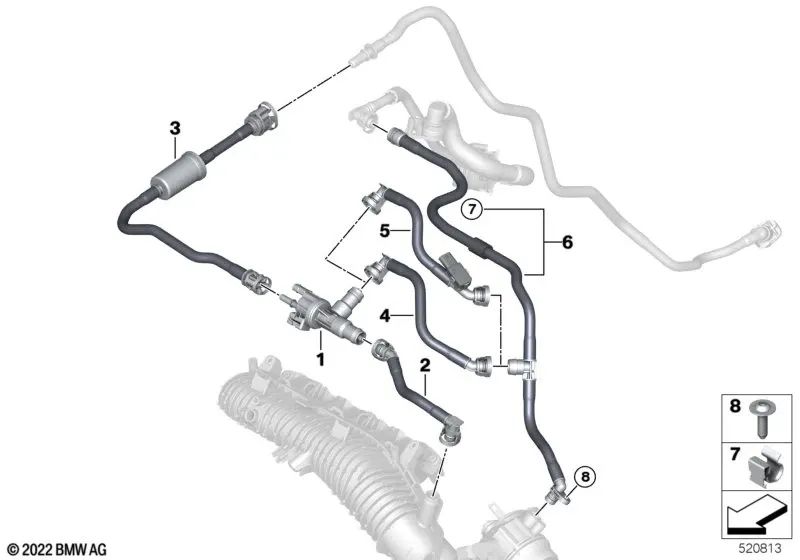 Condotto di ventilazione del serbatoio con BMW Resonator Series 2 U06, X1 U11, U12 (OEM 13909424986). BMW originale.