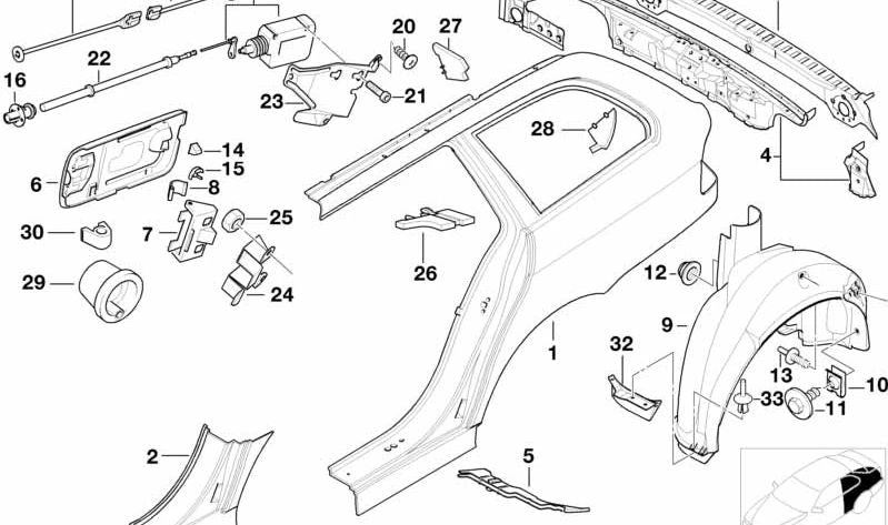 Panel exterior del parachoques trasero OEM 41348230235 para BMW E39. Original BMW.