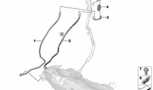 Soporte OEM 16117410415 para BMW F30 330e (modelos fabricados entre 11/2015 y 10/2018). Parte del sistema de ventilación del combustible. Original BMW.