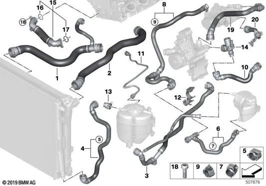 Kältemittel -Kühlerrohr für BMW G42, G20, G20N, G21, G21N, G28, G28N, G22, G23, G26 (OEM 17125A44476). Original BMW