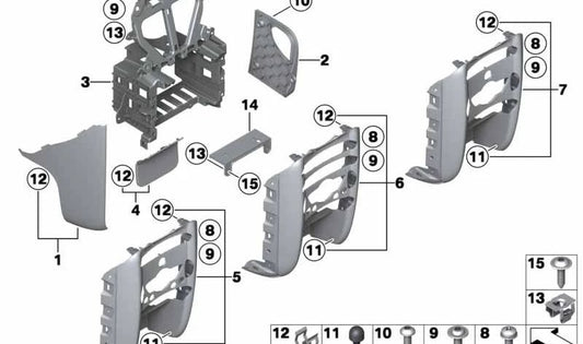 Revestimiento consola central derecha OEM 51452752774 para MINI R56, R56 LCI, Clubman R55, Cabrio R57, Coupé R58, Roadster R59... y más. Original MINI.