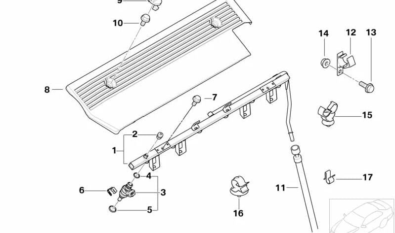 Tubo de inyección de combustible OEM 13537541452 para BMW E36, E46, E39, E60, E61, E65, E66, E83, E53, Z3, E85. Original BMW.