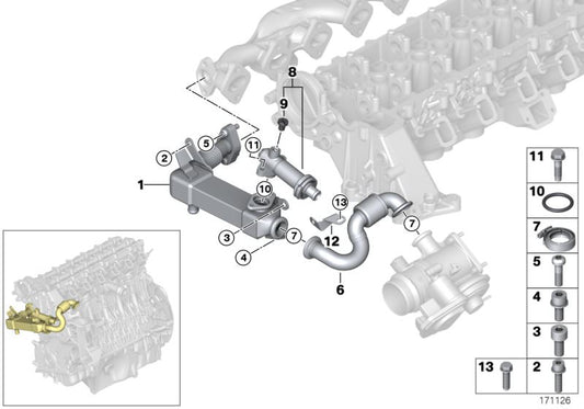 Tubería de gases OEM 11717811788 para BMW E90, E91, E92, E60, E61, E63, E64, E83, E70, E71. Compatible con motores diésel 335d. Original BMW.