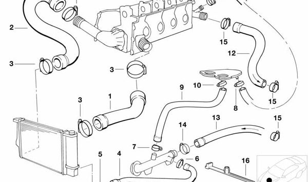 Manguera de refrigerante OEM 11531743712 para BMW E34. Original BMW.