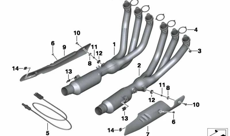 Colector de escape izquierdo OEM 18518546714 para BMW Motorrad K1600 GT, K1600 GTL (K48). Original BMW Motorrad.