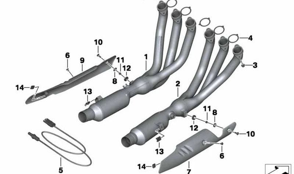Colector de escape derecho OEM 18518546592 para BMW Motorrad K 1600 GT (KK48), K 1600 GTL (KK48), K 1600 Bagger (KK61). Original BMW Motorrad.