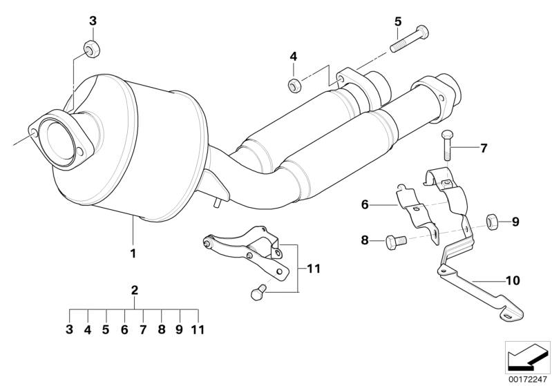 Soporte del sistema de escape OEM 18212247981 para BMW E39 525d y 530d. Compatible con modelos fabricados entre 1998 y 2003. Original BMW.