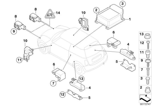Mecanismo de mando airbag lateral OEM 65779345360 para MINI R50, R53, Cabrio R52. Original MINI.