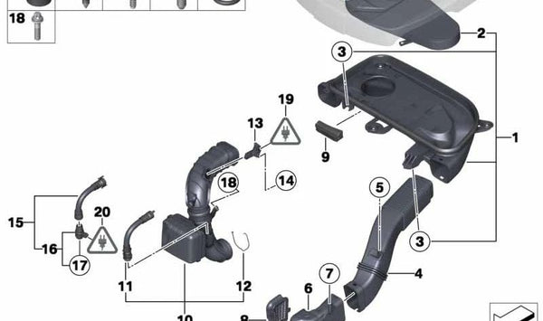 Conducto de admisión para BMW F07, F10, F11, F06, F12, F13, F01N, F02N (OEM 13717811597). Original BMW.