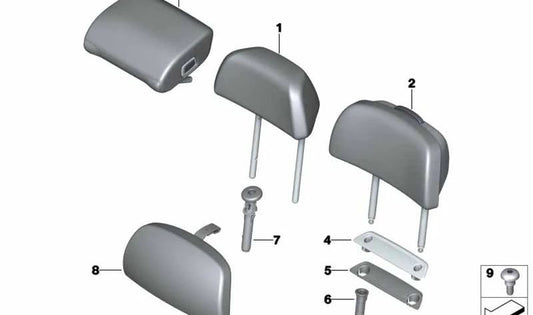Cojín de confort para reposacabezas OEM 52207473696 para BMW G11, G12. Mejora la comodidad en los asientos traseros. Original BMW.