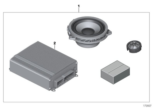 Rejilla altavoz puerta izquierda OEM 51332349059 para BMW F20, F21, F22, F23. Solo válida con sistema HiFi Alpine original instalado. Original BMW.