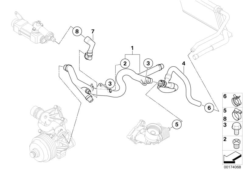 Manguera de refrigeración OEM 11537805356 para BMW E60, E61 520d. Original BMW.