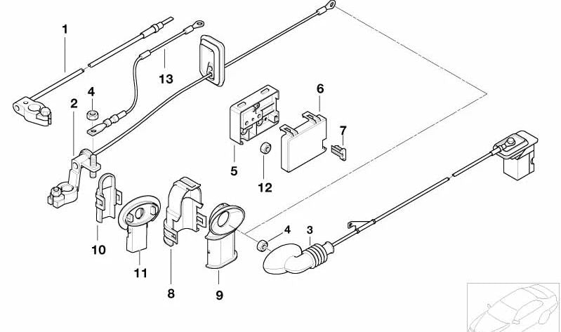 Cable positivo batería OEM 61126910601 para BMW E46 318Ci (modelos con motor N42 y N46, manual y automático, tracción trasera, 2001-2006). Original BMW.