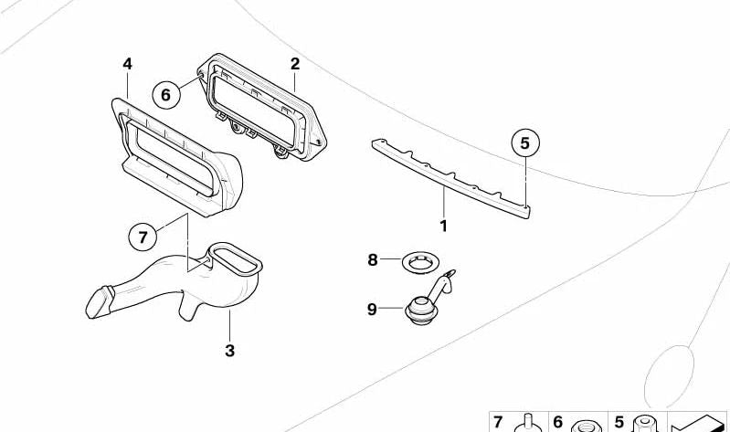 Marco embellecedor para salidas de aire OEM 64116932636 para BMW Z4 E85, E86. Original BMW.