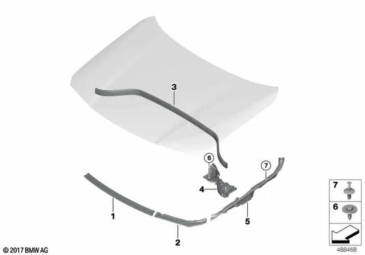 Sigillo del cappuccio anteriore destro per BMW X2 F39 (OEM 51767462096). BMW originale
