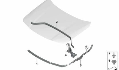 Junta de goma para capó delantero OEM 51767462094 para BMW F39 (X2). Original BMW.