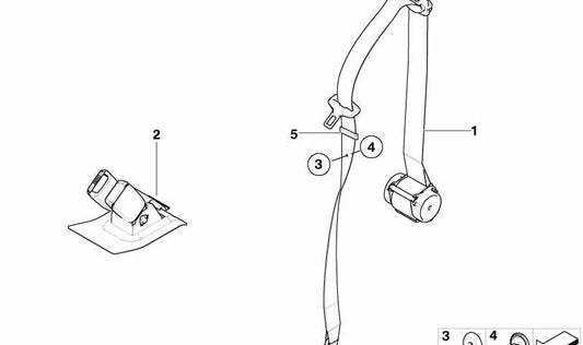 Cinturón de seguridad trasero OEM 72119147864 para MINI R52 Cooper, Cooper S, One. Original MINI.