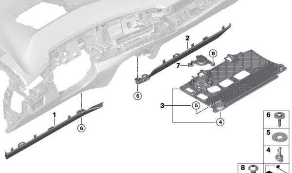 Revestimiento inferior del salpicadero lado acompañante OEM 51459891097 para BMW U06, U11. Original BMW.