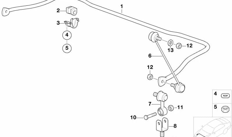 Barra estabilizadora delantera OEM 31351091198 para BMW E36 y Z3. Original BMW.