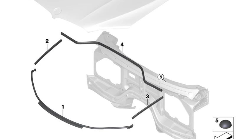 Sellado de capó delantero izquierda para BMW F15, F85, F16, F86 (OEM 51767294511). Original BMW.