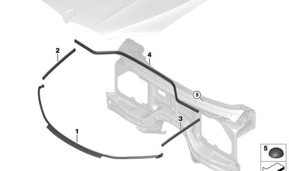 Sellado de capó delantero izquierda para BMW F15, F85, F16, F86 (OEM 51767294511). Original BMW.
