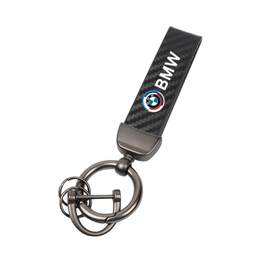 BMW 50th Carbon Fiber Keychain - Premium Zinc Alloy Accessory
